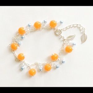 Candy Orange Charm Bracelet — Adjustable Handmade Silver-Plated Charm Bracelet
